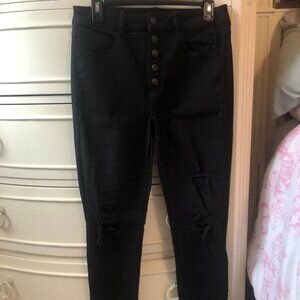 American Eagle Women's Distressed Black Super High-Waisted Jegging Size 10